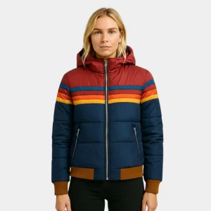 Retro multicolor pufferjack voor dames