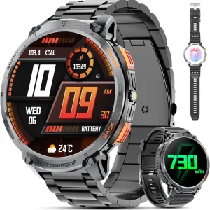 Militaire Smartwatch voor Mannen met 1,85" HD Scherm en Fakkel