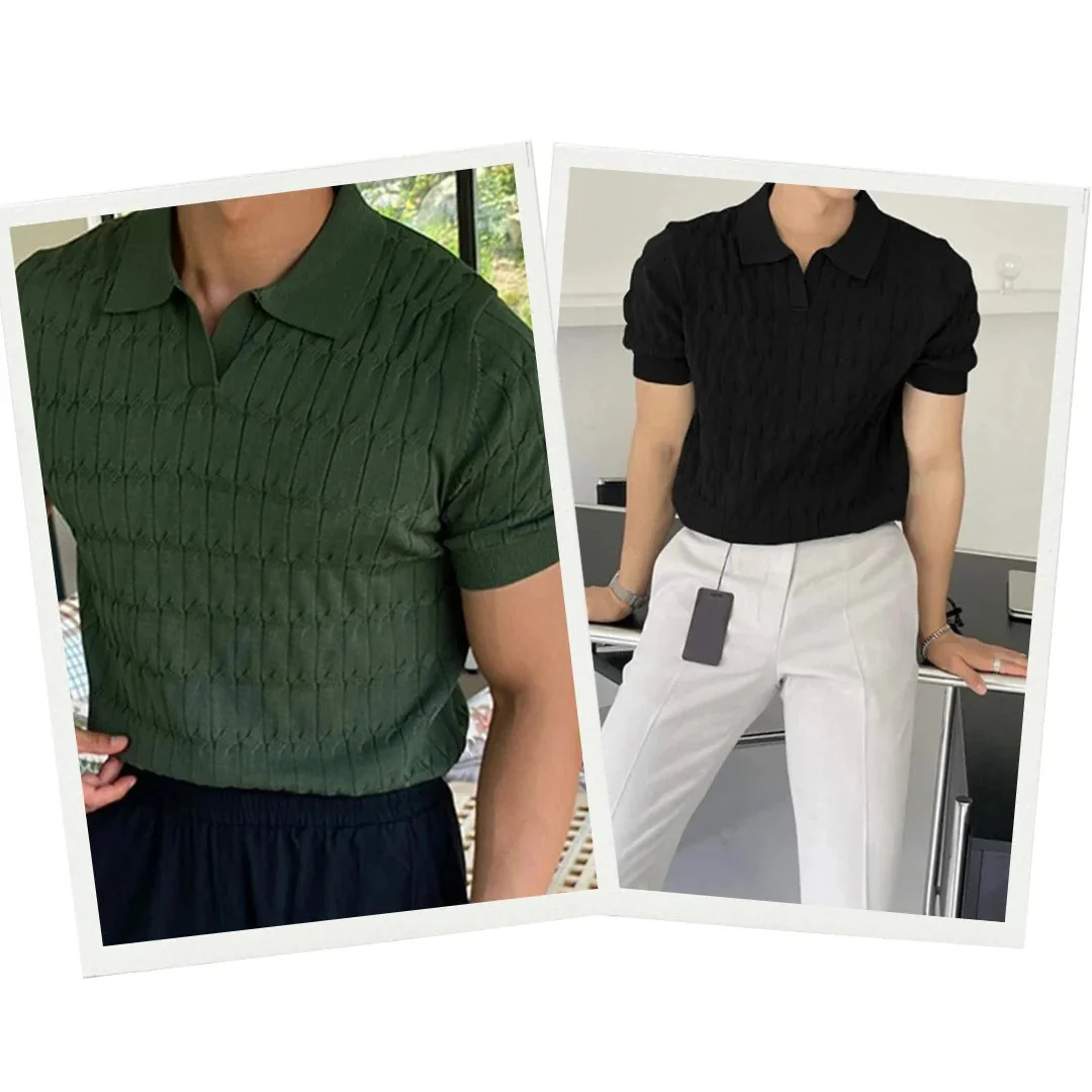 Casual jacquard gebreid poloshirt voor heren - Arthur - Afbeelding 5