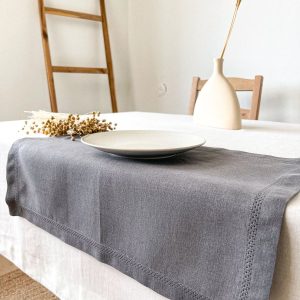 Donkergrijs Linnen Placemat met Open Zoomsteek