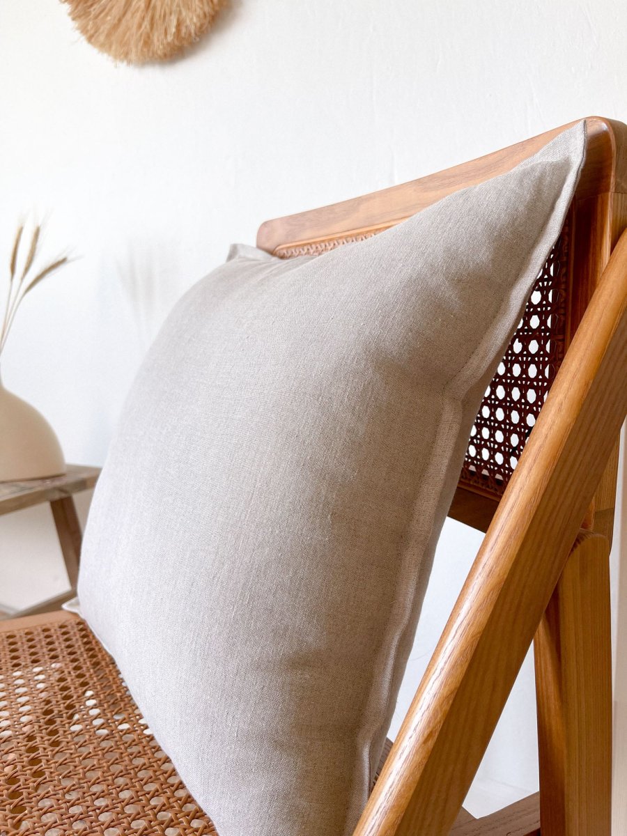 Beige Linnen Kussenhoes met Rand - Afbeelding 3