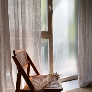 Linnen Mousseline Gordijn in Beige, 1 stuk