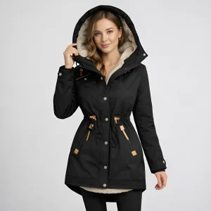 Dames Parka met Gevoerde Kap en Trekkoord Taille