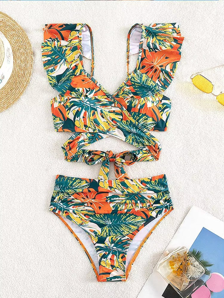 Tropische High Waist Bikini Set met Vrolijke Print - Afbeelding 4